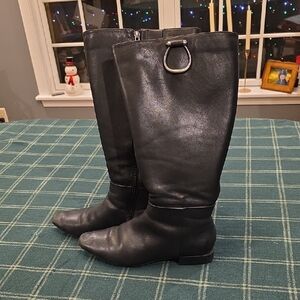 Naturalizer Black Leather Wide Calf Heeled Boots
